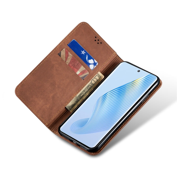 For Huawei P60/P60 Pro Denim Texture Leather Phone Case(Brown) - Huawei Cases by PMC Jewellery | Online Shopping South Africa | PMC Jewellery