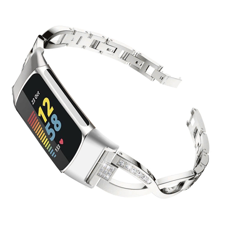 For Fitbit Charge 5 Diamond Metal Watch Band(Silver) - Smart Wear by PMC TechLife | Online Shopping South Africa | PMC TechLife