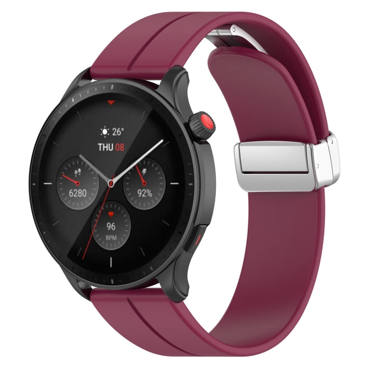 For Amazfit GTR 4 Magnetic Fold Clasp Silver Buckle Silicone Watch Band(Wine Red) -  by PMC Jewellery | Online Shopping South Africa | PMC Jewellery