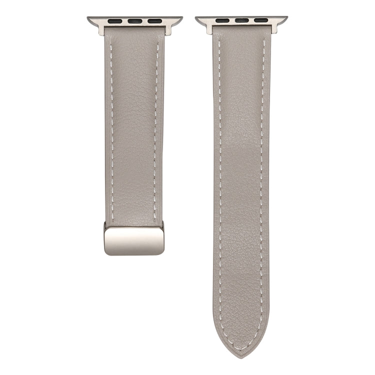 Folding Buckle Genuine Leather Watch Band For Apple Watch Series 8&7 41mm / SE 2&6&SE&5&4 40mm / 3&2&1 38mm(Grey) - Smart Wear by PMC Jewellery | Online Shopping South Africa | PMC Jewellery
