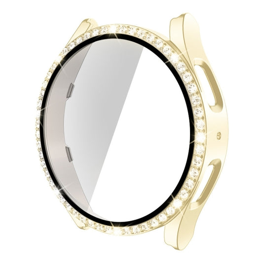 For Samsung Galaxy Watch5 44mm Single Row Diamond PC + Tempered Glass Watch Case(Gold) - Smart Wear by PMC Jewellery | Online Shopping South Africa | PMC Jewellery