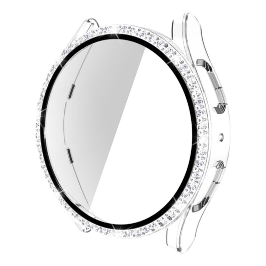 For Samsung Galaxy Watch5 44mm Single Row Diamond PC + Tempered Glass Watch Case(Transparent) -  by PMC Jewellery | Online Shopping South Africa | PMC Jewellery