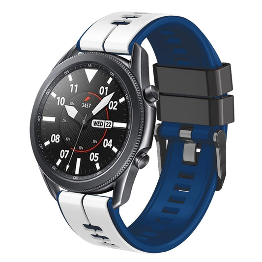 20mm Universal Vertical Line Two-Color Silicone Watch Band(White+Dark Blue) - Smart Wear by PMC Jewellery | Online Shopping South Africa | PMC Jewellery