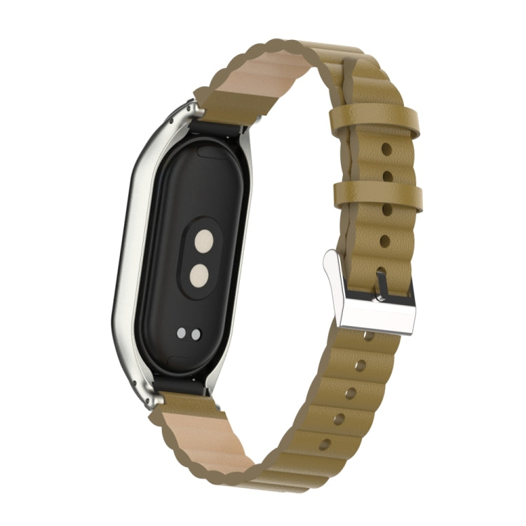 For Xiaomi Mi Band 8 Integrated Metal Case + Bamboo Leather Watch Band(Saddle) - Smart Wear by PMC Jewellery | Online Shopping South Africa | PMC Jewellery