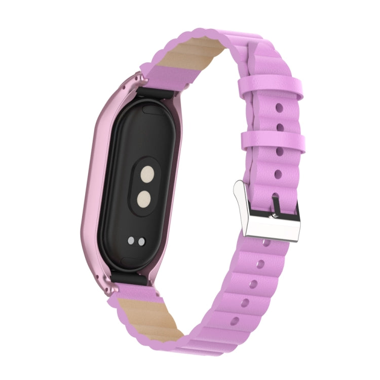 For Xiaomi Mi Band 8 Integrated Metal Case + Bamboo Leather Watch Band(Rose Pink) - Smart Wear by PMC Jewellery | Online Shopping South Africa | PMC Jewellery