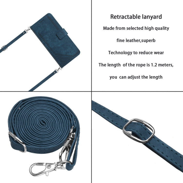 For Xiaomi Redmi Note 12 5G Global / Poco X5 5G Skin Feel Stripe Pattern Leather Phone Case with Lanyard(Blue) - free shipping - PMC TechLife - Order now!