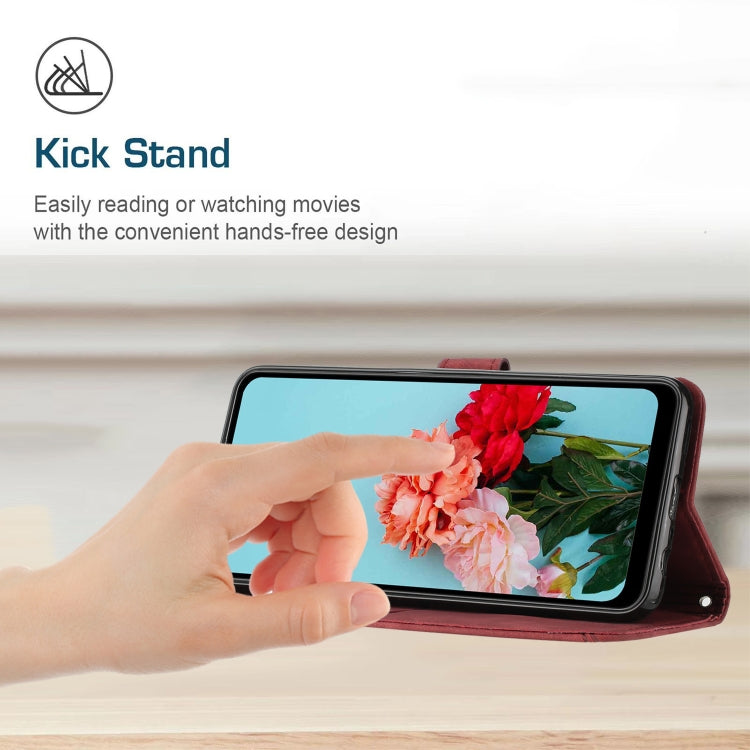 For Xiaomi Redmi 9C / 10A  / Poco C31 Skin Feel Stripe Pattern Leather Phone Case with Lanyard(Red) - free shipping - PMC TechLife - Order now!