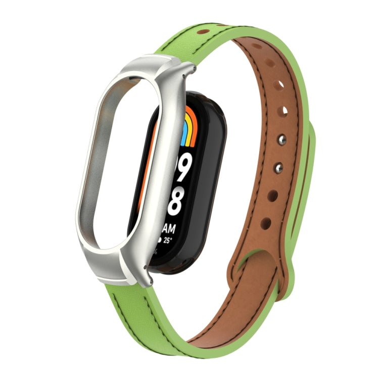 For Xiaomi Mi Band 8 Integrated Metal Case + Double Nail Microfiber Leather Watch Band(Grass Green) - Smart Wear by PMC Jewellery | Online Shopping South Africa | PMC Jewellery