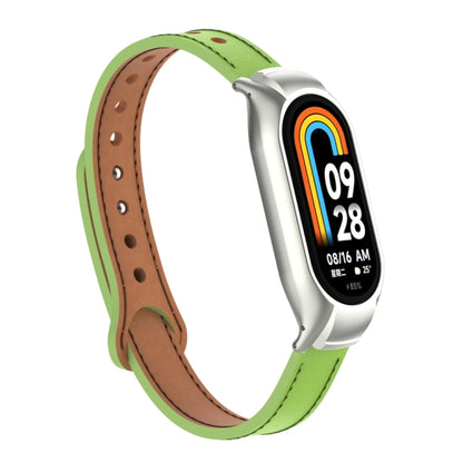 For Xiaomi Mi Band 8 Integrated Metal Case + Double Nail Microfiber Leather Watch Band(Grass Green) - Smart Wear by PMC Jewellery | Online Shopping South Africa | PMC Jewellery