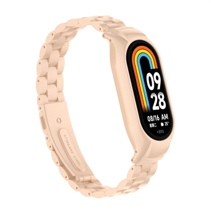 For Xiaomi Mi Band 8 Integrated Metal Case + Three-bead Watch Band(Milk Tea Color) - Smart Wear by PMC Jewellery | Online Shopping South Africa | PMC Jewellery