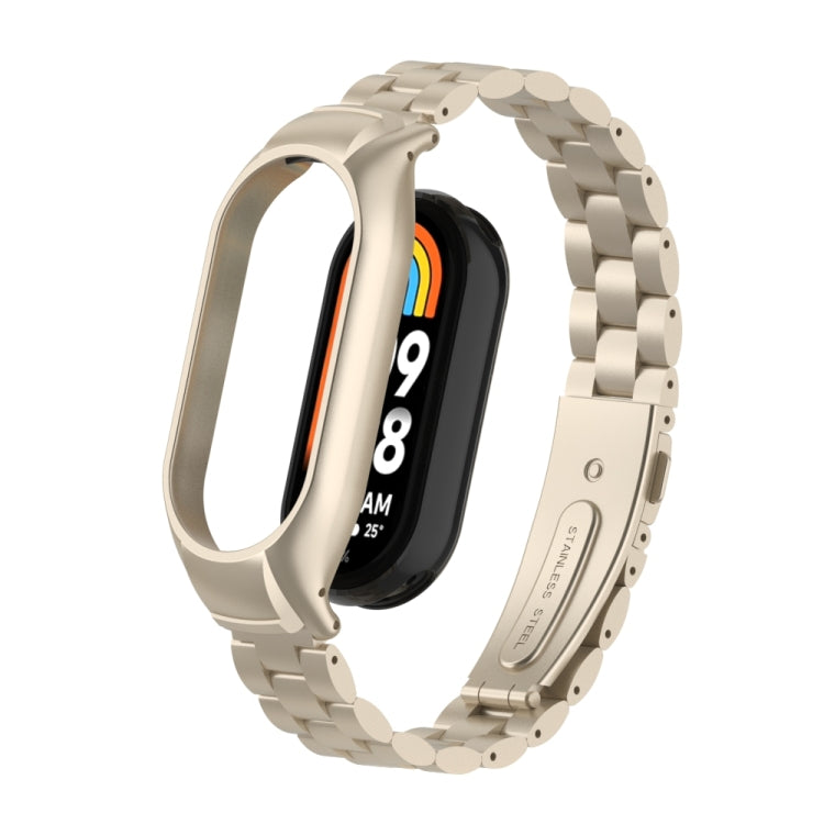 For Xiaomi Mi Band 8 Integrated Metal Case + Three-bead Watch Band(Starlight Color) - Smart Wear by PMC Jewellery | Online Shopping South Africa | PMC Jewellery