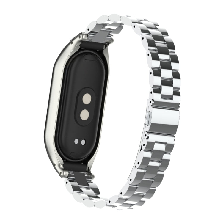 For Xiaomi Mi Band 8 Integrated Metal Case + Three-bead Watch Band(Silver) - Smart Wear by PMC TechLife | Online Shopping South Africa | PMC TechLife