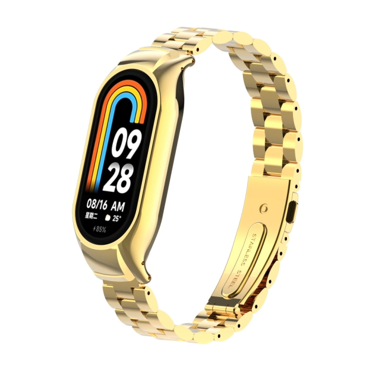 For Xiaomi Mi Band 8 Integrated Metal Case + Three-bead Watch Band(Gold) - Smart Wear by PMC Jewellery | Online Shopping South Africa | PMC Jewellery