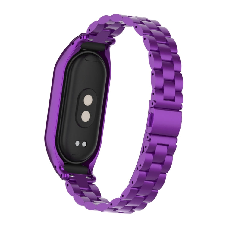 For Xiaomi Mi Band 8 Integrated Metal Case + Three-bead Watch Band(Purple) - Smart Wear by PMC Jewellery | Online Shopping South Africa | PMC Jewellery