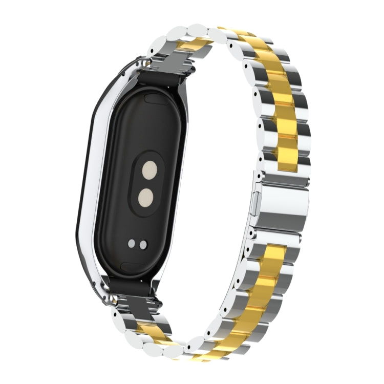 For Xiaomi Mi Band 8 Integrated Metal Case + Three-bead Watch Band(Silver+Gold) - Smart Wear by PMC Jewellery | Online Shopping South Africa | PMC Jewellery