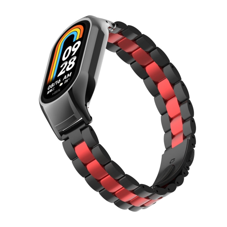 For Xiaomi Mi Band 8 Integrated Metal Case + Three-bead Watch Band(Black+Red) - Smart Wear by PMC Jewellery | Online Shopping South Africa | PMC Jewellery