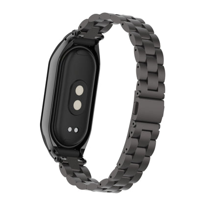 For Xiaomi Mi Band 8 Integrated Metal Case + Three-bead Watch Band(Elegant Black) - Smart Wear by PMC Jewellery | Online Shopping South Africa | PMC Jewellery