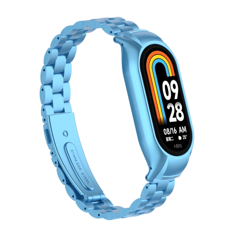 For Xiaomi Mi Band 8 Integrated Metal Case + Three-bead Watch Band(Sky Blue) - Smart Wear by PMC Jewellery | Online Shopping South Africa | PMC Jewellery