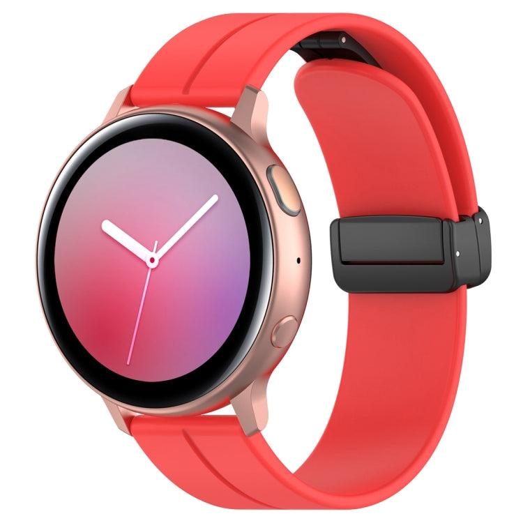 20mm Universal Flat Head Groove Folding Black Buckle Silicone Watch Band(Red) - Smart Wear by PMC TechLife | Online Shopping South Africa | PMC TechLife