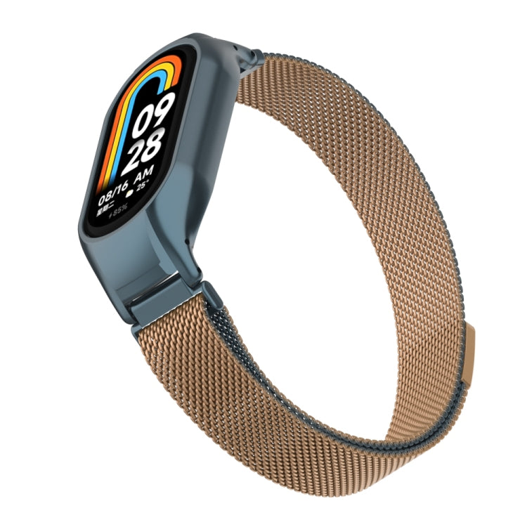 For Xiaomi Mi Band 8 Integrated Metal Case + Milanese Magnetic Watch Band(Gold Grey) - Smart Wear by PMC Jewellery | Online Shopping South Africa | PMC Jewellery