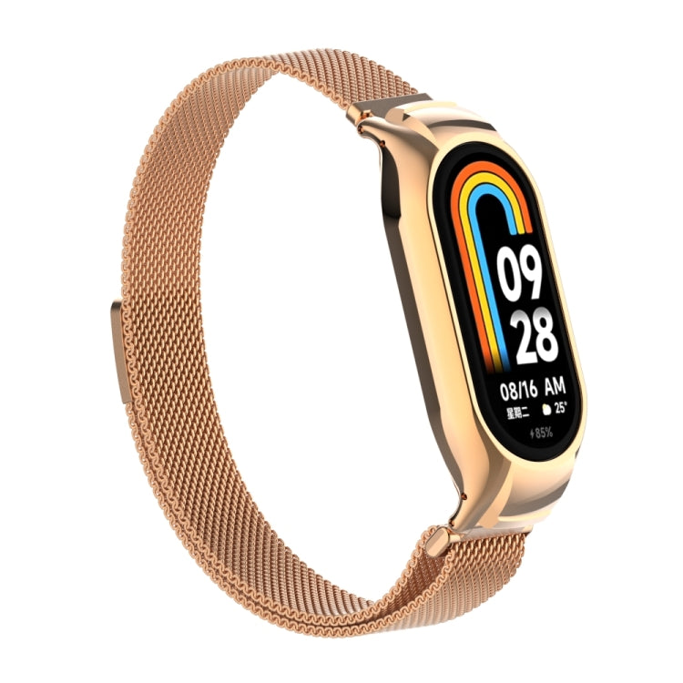 For Xiaomi Mi Band 8 Integrated Metal Case + Milanese Magnetic Watch Band(Rose Gold) - Smart Wear by PMC Jewellery | Online Shopping South Africa | PMC Jewellery