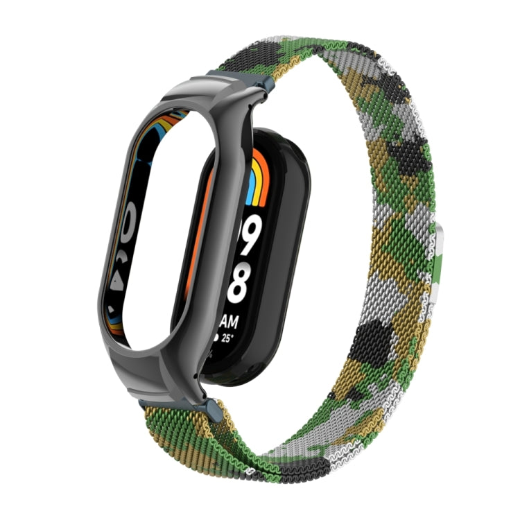 For Xiaomi Mi Band 8 Integrated Metal Case + Milanese Magnetic Watch Band(Army Green) - Smart Wear by PMC Jewellery | Online Shopping South Africa | PMC Jewellery