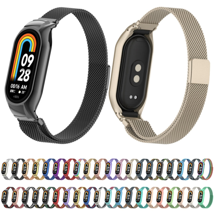 For Xiaomi Mi Band 8 Integrated Metal Case + Milanese Magnetic Watch Band(Camouflage Blue) - Smart Wear by PMC Jewellery | Online Shopping South Africa | PMC Jewellery