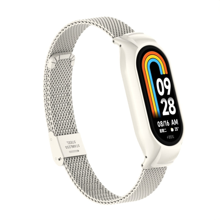 For Xiaomi Mi Band 8 Integrated Metal Case + Steel Mesh Buckle Watch Band(Beige) - Smart Wear by PMC Jewellery | Online Shopping South Africa | PMC Jewellery