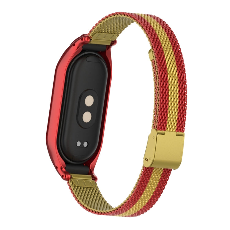 For Xiaomi Mi Band 8 Integrated Metal Case + Steel Mesh Buckle Watch Band(Red+Gold) - Smart Wear by PMC Jewellery | Online Shopping South Africa | PMC Jewellery