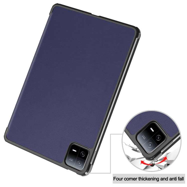 For Xiaomi Pad 6 / 6 Pro Custer Solid Color 3-Fold Stand Leather Smart Tablet Case(Dark Blue) - free shipping - PMC TechLife - Order now!
