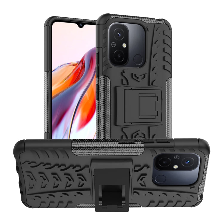 For Xiaomi Redmi 12C Tire Texture TPU + PC Phone Case with Holder(Black) - free shipping - PMC TechLife - Order now!