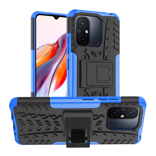 For Xiaomi Redmi 12C Tire Texture TPU + PC Phone Case with Holder(Blue) - Xiaomi Cases by PMC Jewellery | Online Shopping South Africa | PMC Jewellery