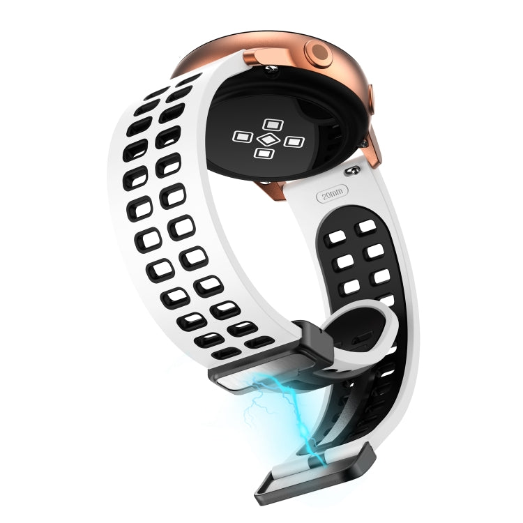 20mm Double-row Hole Folding Black Buckle Two-color Silicone Watch Band(White Black) - Smart Wear by PMC TechLife | Online Shopping South Africa | PMC TechLife