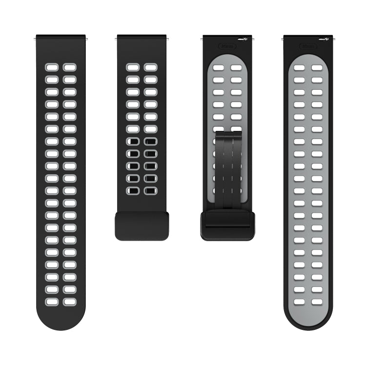20mm Double-row Hole Folding Black Buckle Two-color Silicone Watch Band(Black Grey) - Smart Wear by PMC Jewellery | Online Shopping South Africa | PMC Jewellery