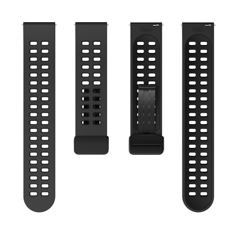 20mm Double-row Hole Folding Black Buckle Two-color Silicone Watch Band(Black) - Smart Wear by PMC TechLife | Online Shopping South Africa | PMC TechLife