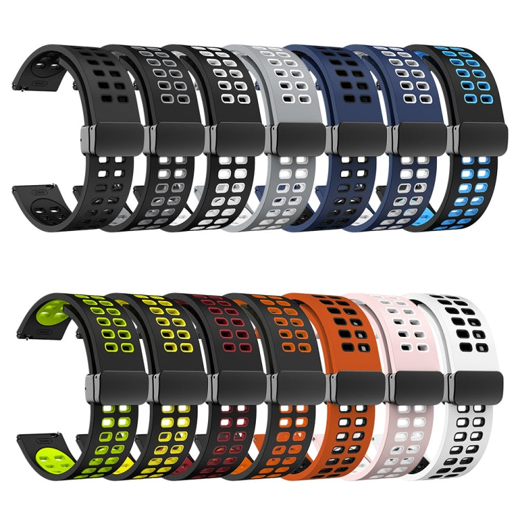 20mm Double-row Hole Folding Black Buckle Two-color Silicone Watch Band(Orange Black) - Smart Wear by PMC TechLife | Online Shopping South Africa | PMC TechLife