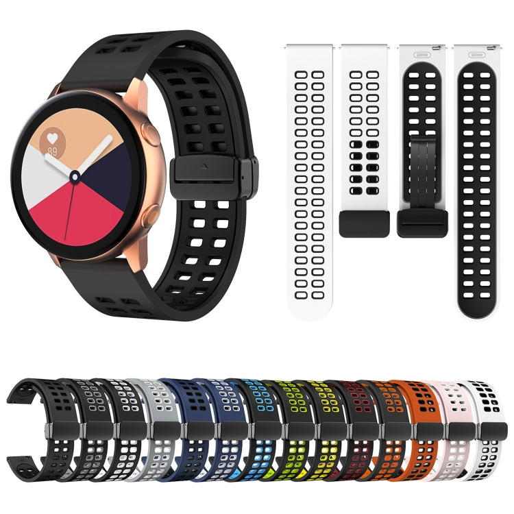 20mm Double-row Hole Folding Black Buckle Two-color Silicone Watch Band(Midnight Blue White) - Smart Wear by PMC TechLife | Online Shopping South Africa | PMC TechLife