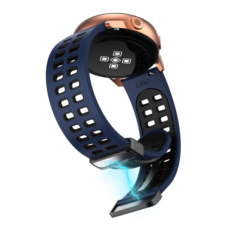 22mm Double-row Hole Folding Black Buckle Two-color Silicone Watch Band(Midnight Blue Black) - Smart Wear by PMC TechLife | Online Shopping South Africa | PMC TechLife