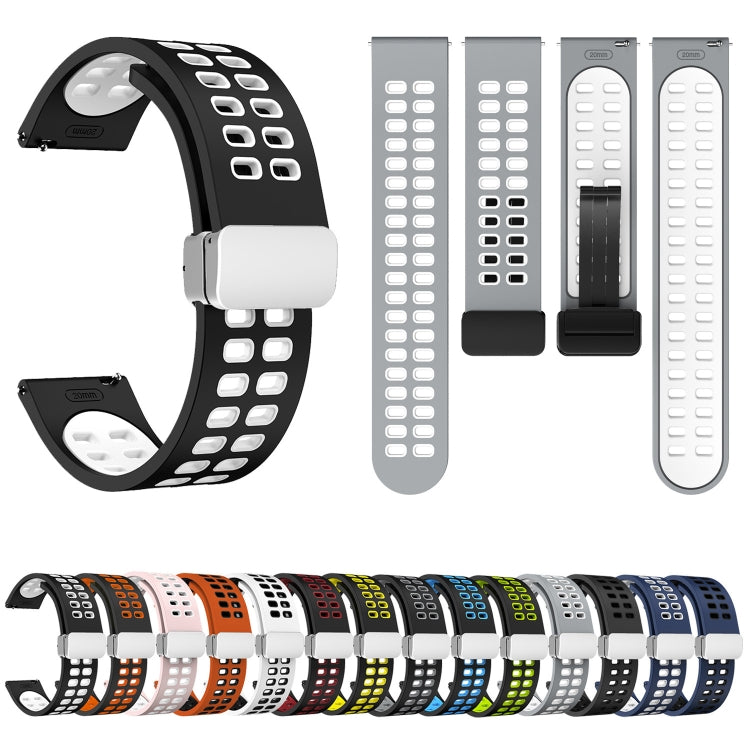 20mm Double-row Hole Folding Silver Buckle Two-color Silicone Watch Band(Pink White) - Smart Wear by PMC TechLife | Online Shopping South Africa | PMC TechLife