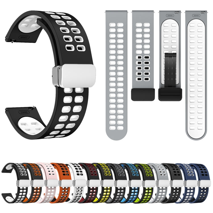 20mm Double-row Hole Folding Silver Buckle Two-color Silicone Watch Band(Black) - Smart Wear by PMC Jewellery | Online Shopping South Africa | PMC Jewellery