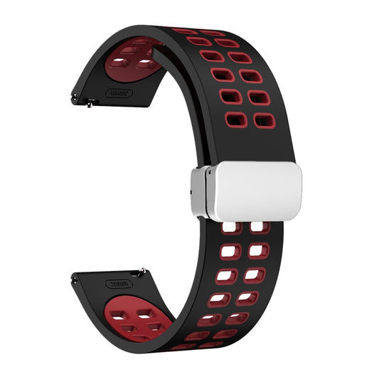 22mm Double-row Hole Folding Silver Buckle Two-color Silicone Watch Band(Black Red) - Smart Wear by PMC Jewellery | Online Shopping South Africa | PMC Jewellery