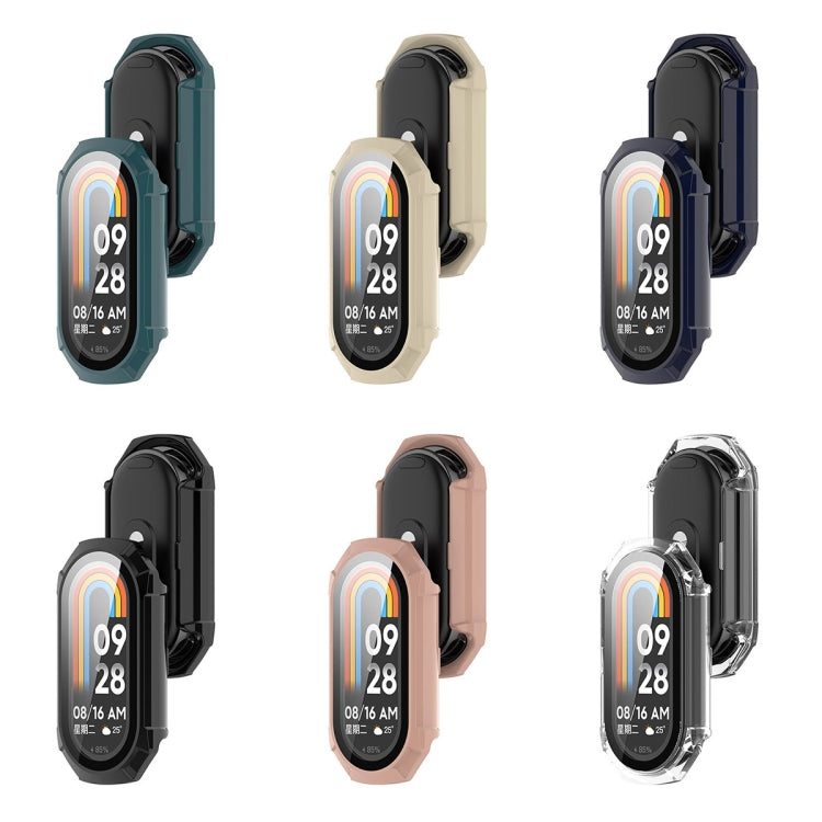 For Xiaomi Mi Band 8 PC + Tempered Glass Integrated Protective Watch Case(Transparent White) - Smart Wear by PMC TechLife | Online Shopping South Africa | PMC TechLife