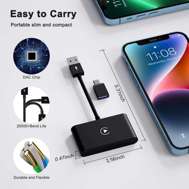THT-020-2 USB + USB-C / Type-C Wired to Wireless Carplay Adapter for iPhone(Black) - free shipping - PMC TechLife - Order now!