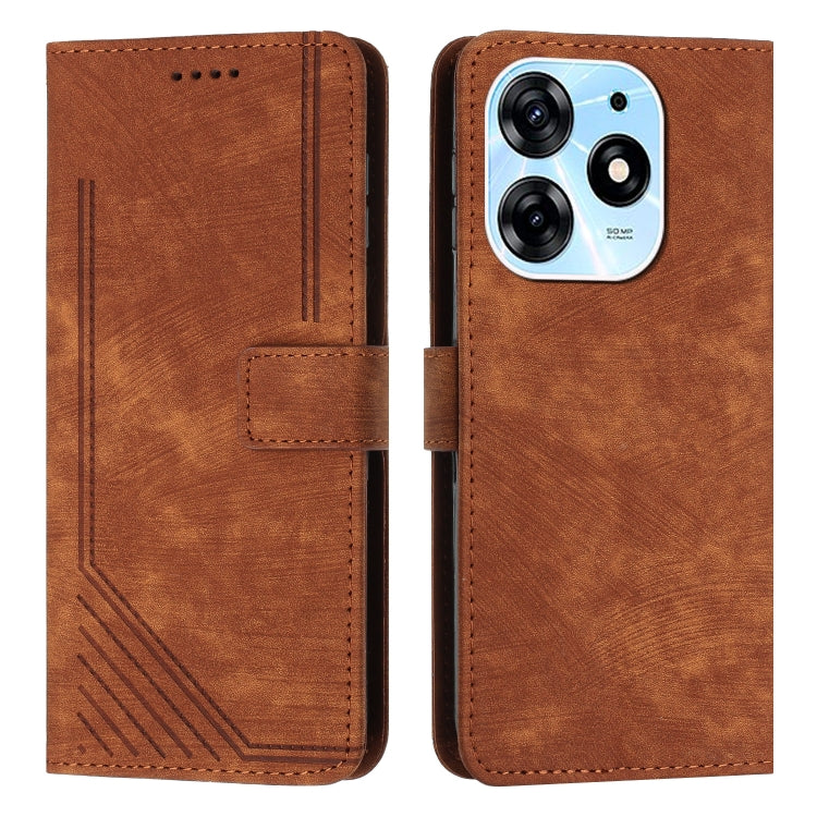 For Tecno Spark 10 Pro Skin Feel Stripe Pattern Leather Phone Case with Lanyard(Brown) - free shipping - PMC TechLife - Order now!