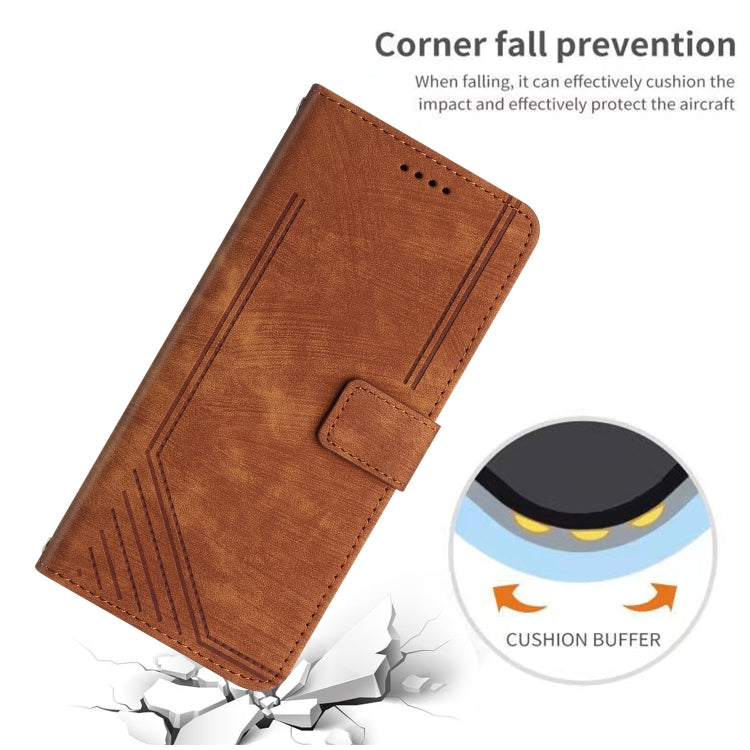 For Tecno Spark 10 Pro Skin Feel Stripe Pattern Leather Phone Case with Lanyard(Brown) - free shipping - PMC TechLife - Order now!