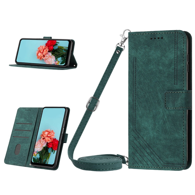 For Tecno Spark 10 Pro Skin Feel Stripe Pattern Leather Phone Case with Lanyard(Green) - free shipping - PMC TechLife - Order now!