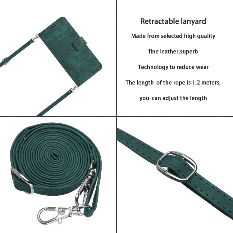 For Tecno Spark 10 Pro Skin Feel Stripe Pattern Leather Phone Case with Lanyard(Green) - free shipping - PMC TechLife - Order now!