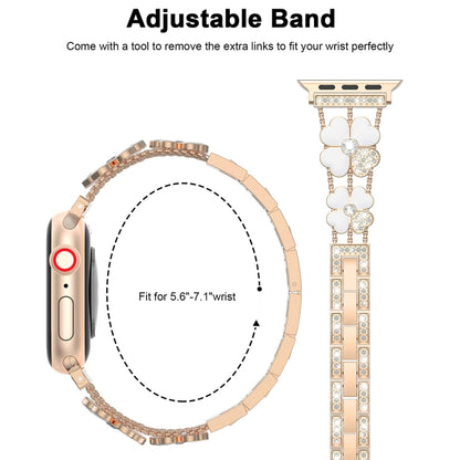 For Apple Watch 7 45mm Petal Metal Diamond Watch Band(Rose Gold+White) -  by PMC Jewellery | Online Shopping South Africa | PMC Jewellery