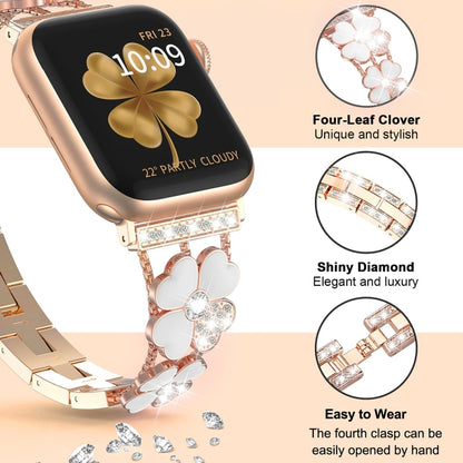 For Apple Watch 7 45mm Petal Metal Diamond Watch Band(Rose Gold+White) -  by PMC Jewellery | Online Shopping South Africa | PMC Jewellery