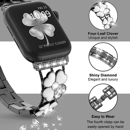 For Apple Watch 5 44mm Petal Metal Diamond Watch Band(Black+White) -  by PMC Jewellery | Online Shopping South Africa | PMC Jewellery